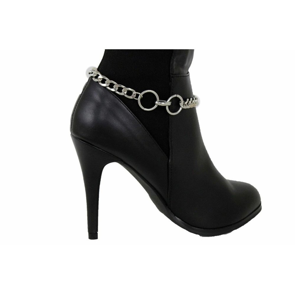 Women Boot Silver Metal Chain Bracelet Shoe Anklet Bling Rings Charm Jewelry